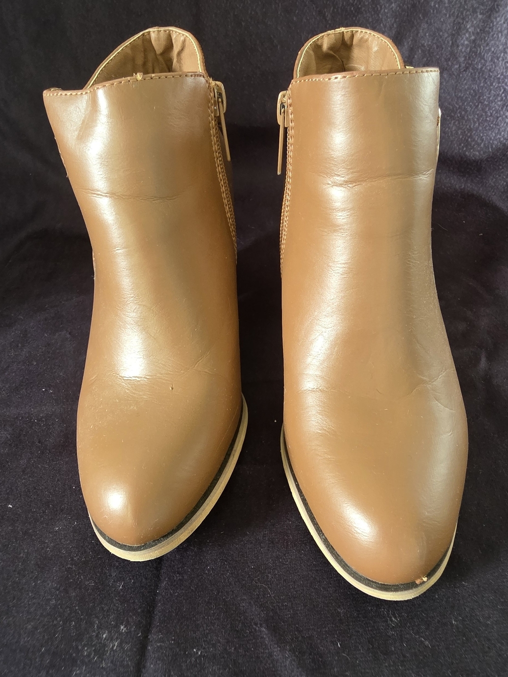 Wanted Tan Leather Ankle Booties with Side Zips